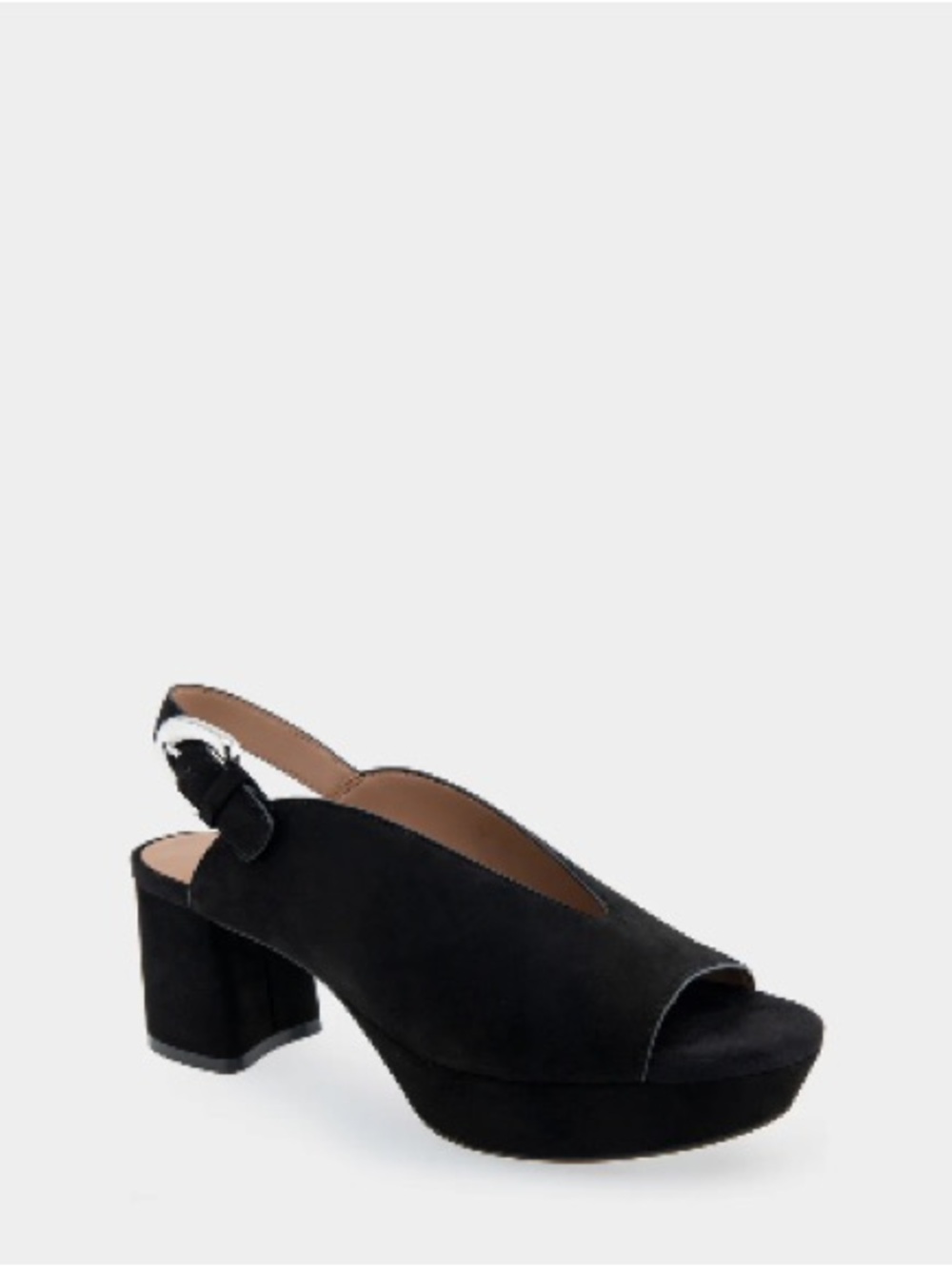 NEW Aerosoles Cornelia Black Suede Peep Toe Slingback Platform Sandal Size 8